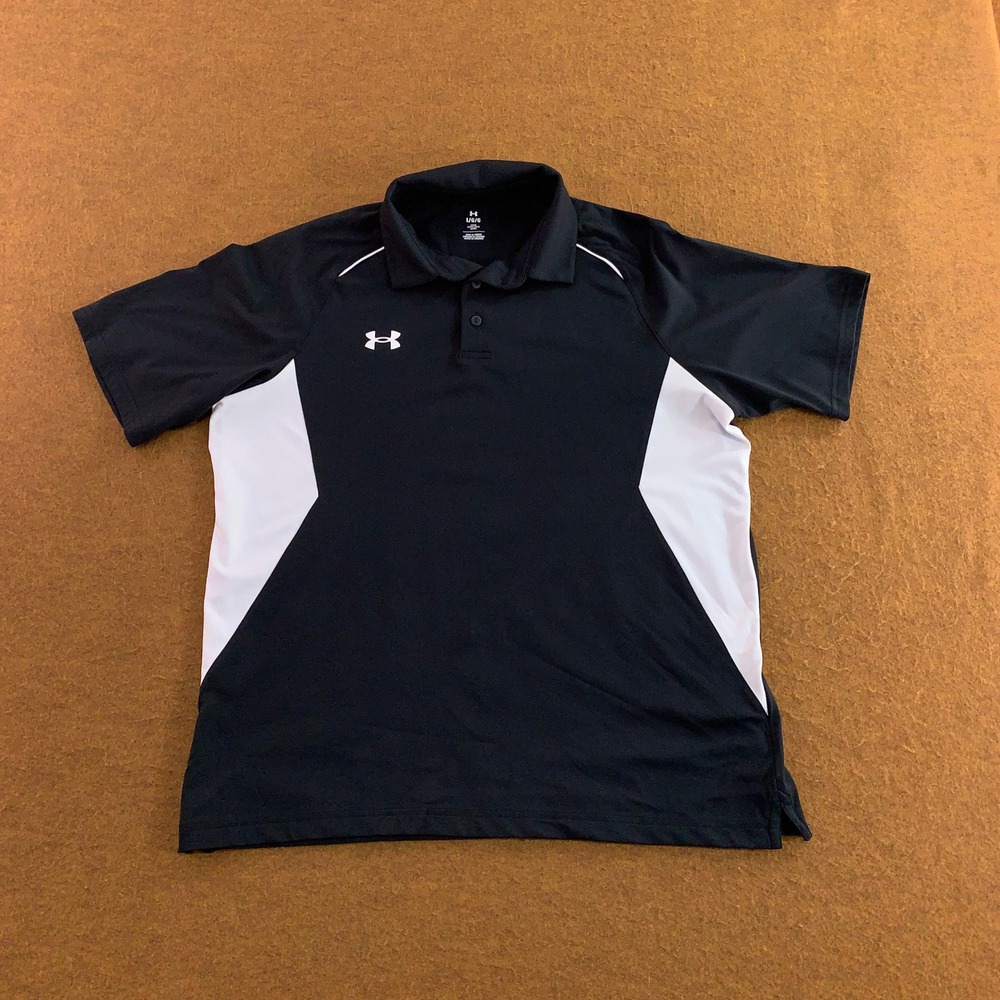 Under Armour Mens Large Black White Loose Fit Athletic Polo Shirt